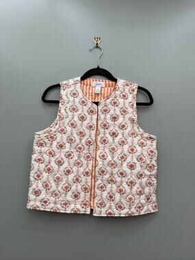 Japna Quilted Floral Block Print Vest Medium Boho Cottagecore